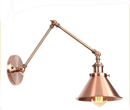 Lampada murale del braccio azionario vintage di fattoria, PORTATO Luce montata a parete, applique a parete regolabile industriale, appuntamento illuminazione rustico in bronzo rosso antico for il lett