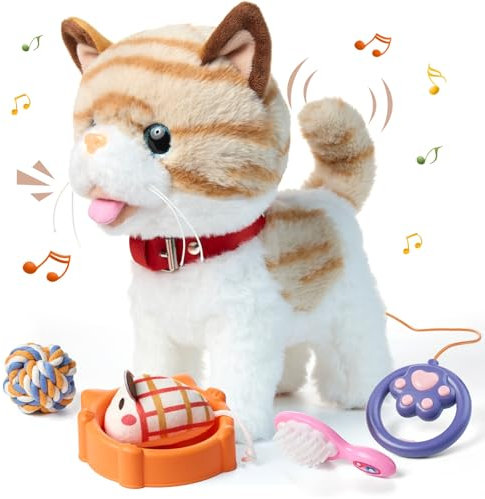 OR OR TU Katze Spielzeug Kinder Plüsch Kätzchen Elektronische Haustiere mit Ferngesteuerter, Interaktives Spielzeug Katze der Läuft und Bellt, Wiederholen was Sie Sagen für Kinder Geschenk