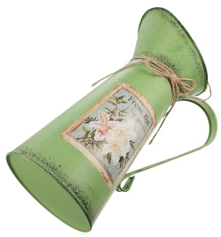 Amosfun Iron Flower Bucket with Artistic Storage Feature Vintage Green for Home Decor Elegant Retro Planter Bucket Classic Rustic Flower Arrangement Vase Suitable for Shabby Chic Style