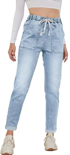 Alaster Queen Jeans Damen Straight Leg Stretch Denim Hosen mit Taschen High Waisted Jeans Damen Hellblau XXL