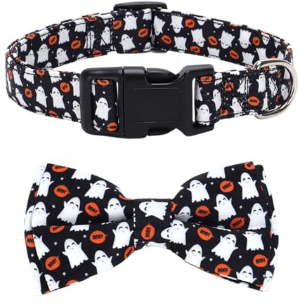 JEKUGOT Halloween Dog Collar, with Halloween Dog Bow, Adjustable Dog Collars for Small Medium Large Dogs,Durable Adjustable and Comfortable Collar (Black-S)