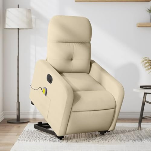 Homgoday Elektrischer Massagesessel mit Aufstehhilfe, Fernsehsessel Relaxsessel mit Liegefunktion, Aufstehsessel Seniorensessel Ruhesessel TV Sessel für Wohnzimmer Creme Stoff