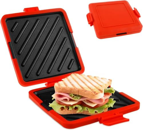 Microwave Toastie Sandwich Maker, Silicone Microwaveable Cookware Wireless Toastie Maker, Heatwave Technology Sandwich Toaster, Nonstick Plate Sandwich Maker for Cooking Crispy Sandwiches (Red)
