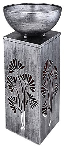 GLOBO Dekosäule mit Pflanzschale und Beleuchtung Solar Säulenleuchte Außen Pflanzsäule mit Schale Metall, Lichteffekt, 1x LED warmweiß, H 59 cm, Garten