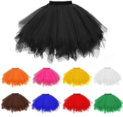 Tüllrock Schwarz,Black Swan Kostüm Damen, Tüllrock Damen Tütü Rock 50Er Ballett Unterrock Elastische Hohe Taille Ballettrock Petticoat Tanzkleid Karneval Kostüm Für 50Er Rockabilly Petticoat Faschings