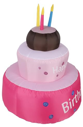 Torta di Compleanno Gonfiabile con Luce a LED, Decorazione Gonfiabile in Poliestere Ad Alta Resistenza con Potente Ventilatore, Corda e Picchetti da Terra, Altezza (Spina europea