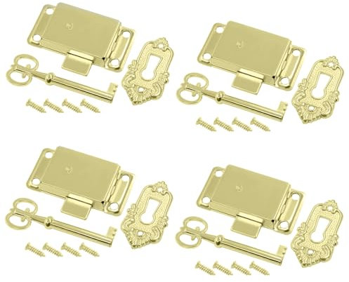 Kyuionty Set di 4 serrature a chiave decorativa in oro antico con chiave e viti per armadietti e mobili