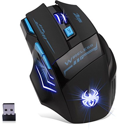 zelotes Kabellose Maus,4000 DPI, 7 Tasten, LED, 2,4 GHz mit USB-Empfänger, Ergonomisches Design,Optische Gaming Maus Kabellos,Funkmaus für PC, Laptop, Mac,Schwarz