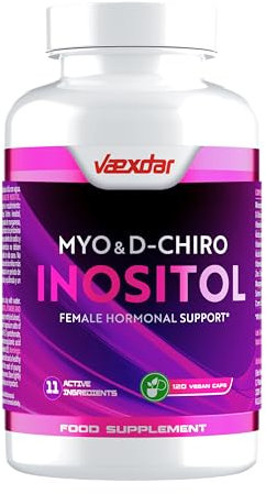 Myo Inositol + D-Chiro Inositol | PCOS | Apoyo Hormonal y Metabólico para Mujeres | Con Vitaminas y Minerales | Fórmula 11 en 1 para SOP con Myo & D-Chiro Inositol | 120 Cápsulas Vegetales | Vaexdar