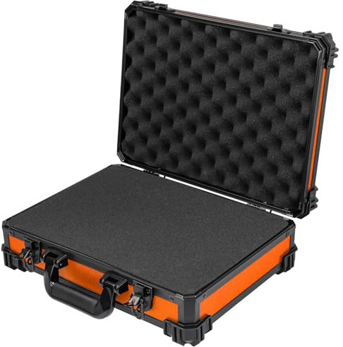 HMF 15502-18 Transportkoffer mit Rasterschaumstoff, Universalkoffer | 39 x 29 x 12 cm | Orange