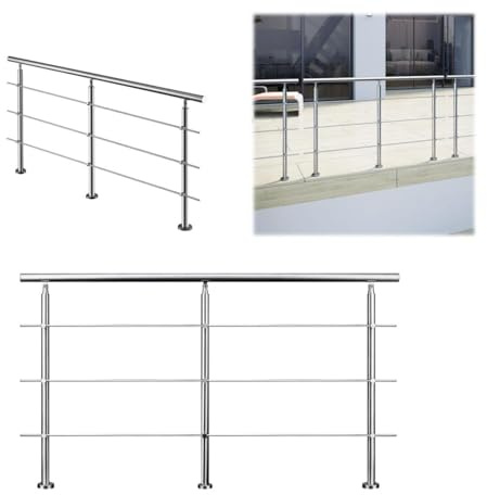 200cm 304 Stainless Steel handrail with 3 crossbars Balustrade Stair/Step for Outdoor and Indoor