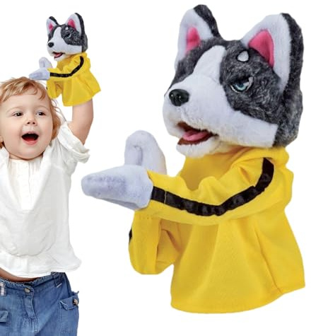 Kung Fu Jouet Animal Gants Husky pour enf Ants en Peluche, Marionnette | À Main pour Chiot Marionnettes À Main Boxer avec Sons Et Action De Boxe Peluche Marionnettes Husky