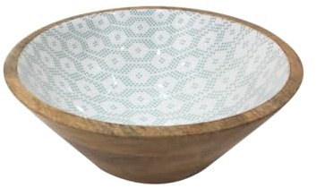 Petit Saladier en Bois de Manguier Ø20,5 cm, Intérieur Bleu Motif Marin, Collection SEA, Design Contemporain, Contenance 1,2L