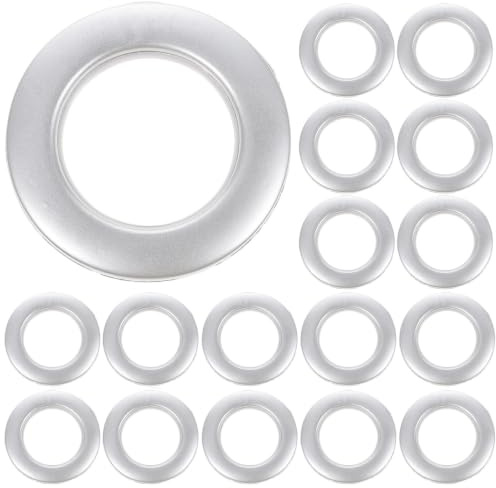 VALICLUD 75 Curtain Eyelet Rings, Silver Plastic Eyelets for Home Drapery | Tool-free installation press on curtain rings, 7 cm large grommets for sheer drapes, fabric panels and DIY sewing projects