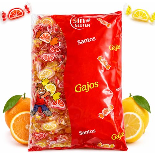 Caramelos de Naranja y Limón Gajos Ácidos – Sabor Cítrico - Sin Gluten y Sin Alérgenos– Forma de Gajo - Ácidos – Caramelos Santos, desde 1948 (1000g)
