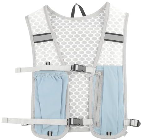 YiJiuBa Laufweste Damen Herren, Leichtes Lauf-Gilet mit Reflektierenden Streifen, 5L Lauf-Rucksack für Outdoor Sport, Laufen, Wandern, Radfahren (Himmelblau，Ohne Wasserflasche)