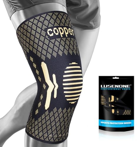 Lusenone Rodillera de cobre para hombres y mujeres, vendaje de compresión para el dolor de rodilla, menisco, artrosis de rodilla, ortesis derecha/izquierda, mejor rodillera para deportes, correr