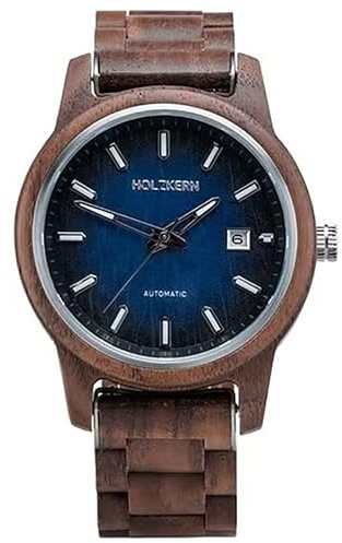 HOLZKERN Montre Automatique pour Homme Nightbird Noyer/Bleu