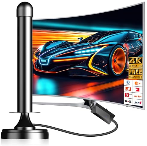 DVBT2 Antenne, DVB-T/DVB-T2-Antenne, Stärkere Stabantenne für digitales Fernsehen/Digital TV/DAB Radio/DVB-T2 Tuner Stick, Maximale Signalqualität - Mit Magnetfuß 3m Kabel