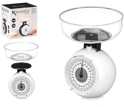 Mekanisk köksvåg med avtagbar mätbehållare - Kapacitet upp till 5 kg | Analog våg - Lätt att använda för att väga mat, vätskor | Inga batterier krävs (1,1 liter)