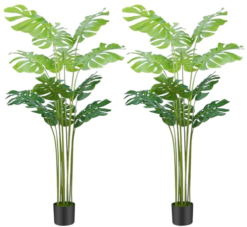 160cm Artificial Plants Fake Tree,5.2FT Faux Monstera Plant Palm with Lifelike Leaves, Large Artificial Plants Indoor in Pot Outdoor Home Office Garden Decoration Balcony Corner, 2 Pack-1