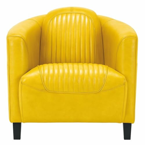 Casa Padrino Luxus Leder Sessel Gelb/Schwarz - Echtleder Wohnzimmer Möbel