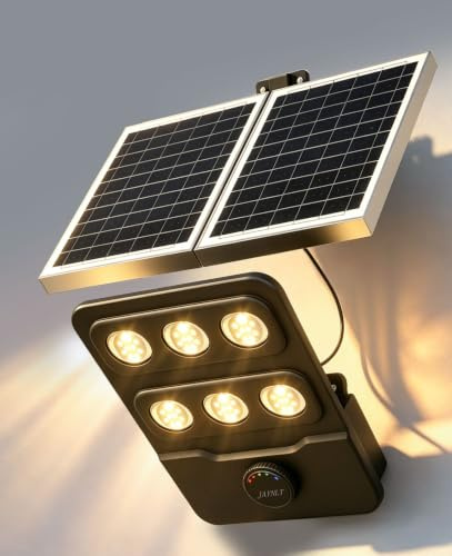 JAYNLT Projecteur Solaire Exterieur avec Détecteur, 3 Températures Couleur | Lampadaire Solaire Exterieur avec Télécommande, IP67 Étanche Lampes Solaires pour Garage, Rue, Cour - 1 Pack