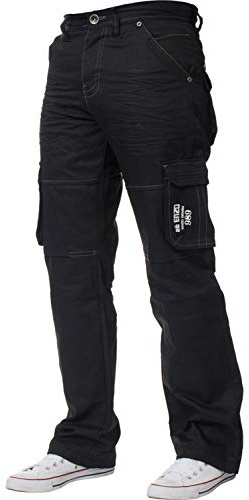 Ze ENZO Jean Cargo Combat -Pantalons Denim en Toutes Tailles pour Hommes - Enduit Noir, 48W x 30L