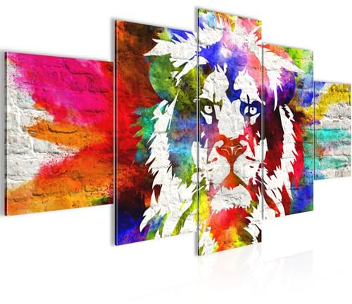 Runa Art - Bilder Löwe Graffiti 200 x 100 cm 5 Teilig XXL Wanddekoration Design Bunt 303551b