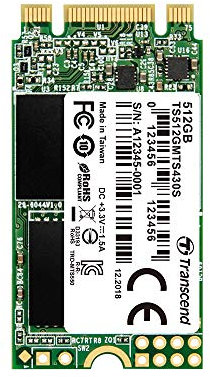Transcend SSD interno da 512 GB MTS430S M.2 2242 SATA III 6 Gb/s, memoria 3D TLC NAND con cache DRAM - TS512GMTS430S