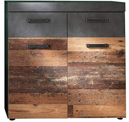 trendteam smart living - Indy - Kommode - Graphit Grau/Alteiche - Platz für bis zu 16 Schuhpaare - (BxHxT) 90 x 89 x 34 cm - rustikales Design