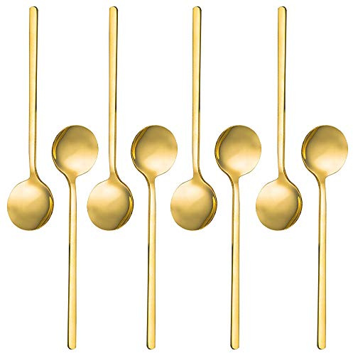 Pack of 8, Gold Plated Stainless Steel Espresso Spoons, findTop Mini Teaspoons Set for Coffee Sugar Dessert Cake Ice Cream Soup Antipasto Cappuccino, 5.3 Inch