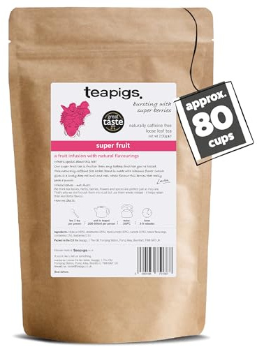 teapigs Super Fruit Loose Leaf Caffeine Free Fruit Tea with Hibiscus, 200g | All Natural, No Nasties, Big Leaves, Big Flavour, Plant-Based Tea Temples, Recyclable Paperboard Pack, 200g Resealable Pouch