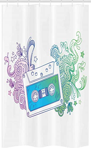 ABAKUHAUS Fricchettone Tenda da Doccia Stalla, Audio Cassette Tape, Set per Il Bagno in Tessuto con Ganci, 120 cm x 180 cm, Blu Menta Viola