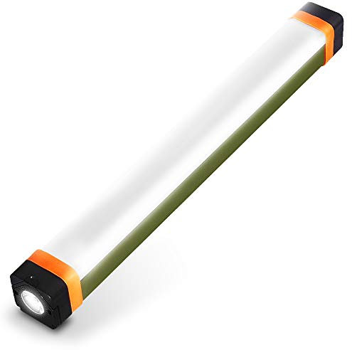 Barre lumineuse magnétique pour tente, lampe magnétique rechargeable, 4 modes 400 lumens, lampe de camping rechargeable par USB avec batterie externe 1200 mAh, lumière d'urgence avec crochet