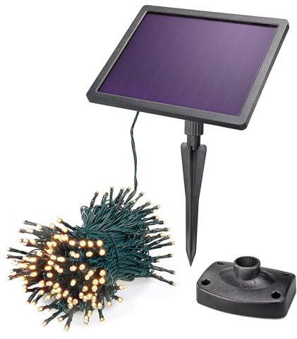 Esotec Solar Lichterkette Outdoor Gartenbeleuchtung Solarkette außen 102570 | 200 warmweiße LEDs, 3000K, bis 10Std., Dauer-/Blinklicht, 22m Gesamtlänge, 20m Leuchtlänge, LiFePO4 Akku wechselbar