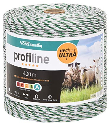 VOSS.farming Weidezaunlitze 400m, 3x0,40 HPC/Ultra Leiter, Fiberglasstränge PVC-beschichtet, weiß-grün