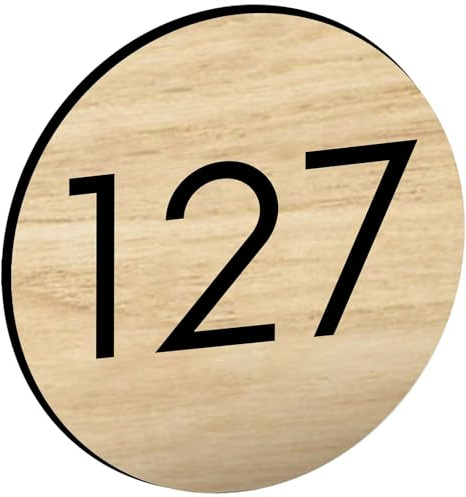 DECOHO - Numéro boîte aux Lettres Personnalisable Rond 60 mm Effet Bois Clair Chiffres Noirs adhésif 3M Facile à Poser - Marron