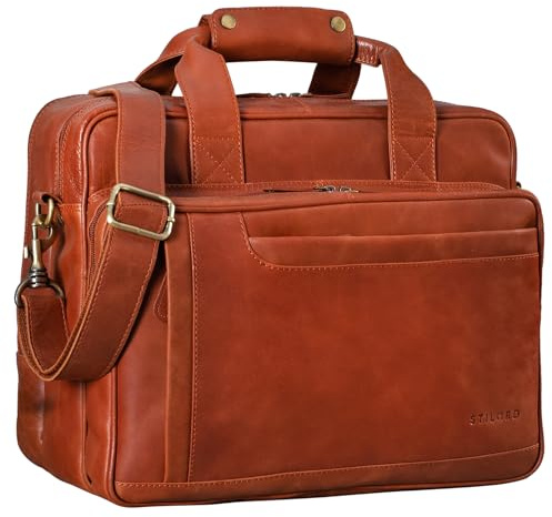 STILORD Excelsior XXL Aktentasche Herren Leder Große Laptoptasche 17+ Zoll Arbeitstasche Büro Tasche Lehrertasche Umhängetasche Echtleder Geräumige Businesstasche für Männer Farbe:tan - Dunkelbraun