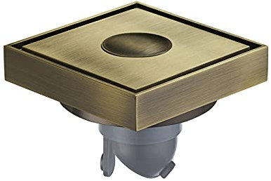 NA Drain De Plancher De Douche Carré De 4 Pouces en Laiton avec Couvercle Amovible en Carreaux, Drain De Sol De Machine À Laver De Salle De Bains De Douche De Toilette,Bronze