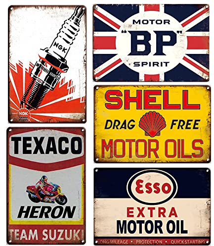 Insegne in metallo vintage retrò per garage da uomo, decorazioni da parete per negozi di auto vecchie, poster per stazione di benzina e benzina, decorazione per grotta dell'uomo, 5 pezzi, 20 x 30 cm