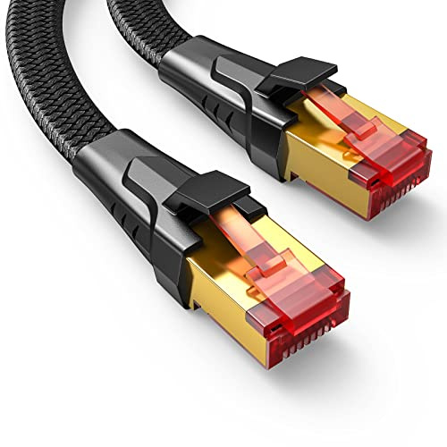 SNOWKIDS CAT 8 LAN Kabel 2m 40Gbps Netzwerkkabel Ethernet Kabel | 2000MHz S/FTP Internet Kabel Gigabit RJ45 Nylon geflochtener Vergoldeter Patchkabel für PS/5/4 Router Modem TV Switch Laptop