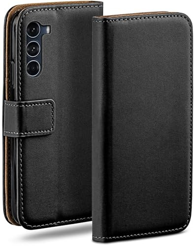 moex Fällbart fodral för Motorola Moto G200 5G hopfällbart fodral mobilskal med kortfack, 360 graders skyddande fodral att fälla ihop, vikbart fodral bokskydd, veganskt läder mobilväska, svart