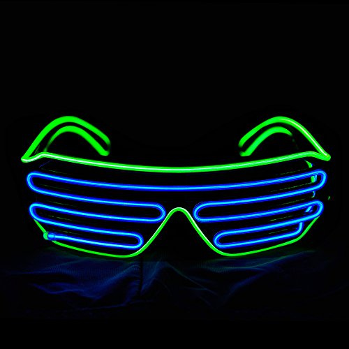 Therlan Neon Brille Led, Leuchten Party Brille, LED PartyBrille, Flashing Led Sonnenbrille Kostüme, Atzenbrille Leuchtbrille für Rave EDM Party (Grün-Blau)