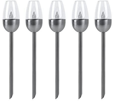 Solarleuchte Wegelampe Außenleuchte, Gartenfackel mit Feuereffekt, Terrassenlampe, integrierter Akku, Metall, schwarz, LED, DxH 6x38cm, 5er Set