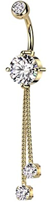 beyoutifulthings Bauch-nabelpiercing Zirkonia Ketten-Anhänger Gold Clear Nabel-Piercing Chirurgenstahl Bananabell Stab-länge 10-mm