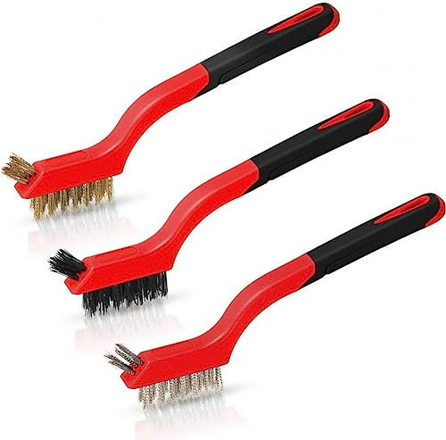 Asudaro Mini cepillo de alambre portátil, juego de cepillo de alambre de latón con cepillo de limpieza con mango curvado, cepillo de alambre para eliminar el óxido y la escoria del sudor, 6 unidades