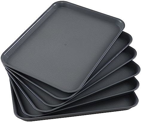 Oymlclivisa 6 Packs Plastic Serving Tray, Fast Food Tray, Deep Gray | Large Rectangular Serving Tray, 43.7 x 34.3 x 2.3 cm