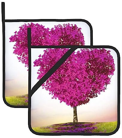 Presine con stampa di albero di acero a forma di cuore, con tasche e presine antiscivolo resistenti al calore, per cucinare e cuocere al forno, 20,3 cm, 2 pezzi