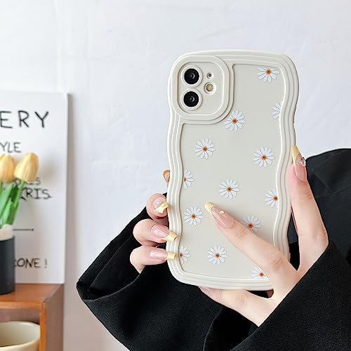 ZTOFERA Hülle für iPhone 11, Niedliche lockige Wellen Rahmenform Gänseblümchen Muster Silikon Handyhülle, Flexible Stoßfeste Schutzhülle für iPhone 11 6,1 - Beige